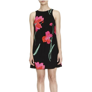 LRL Ralph Lauren Women's 6 Black Pink Floral Print Sleeveless Mini Shift Dress